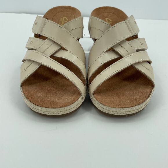 Clarks Women’s Cecily Slide Strappy Sandals Cream Leather, Sz. 6M Adjustable - Picture 2 of 14